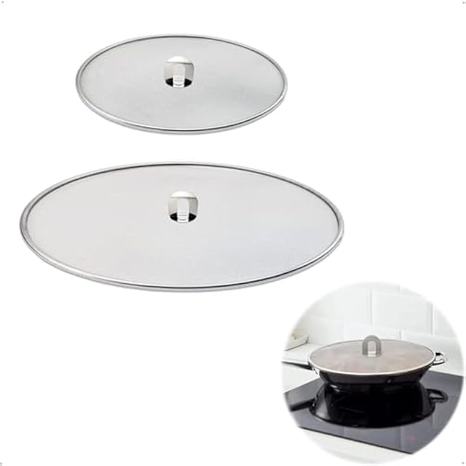 joyzzz Splatter Guard 2 In 1 Set Durable Stainless Steel Splatter Shield Set Splatter Screen For Frying Pan Grease Splatter Guard Stainless Steel Large 33Cm And Small 255Cm Shield - Image 1