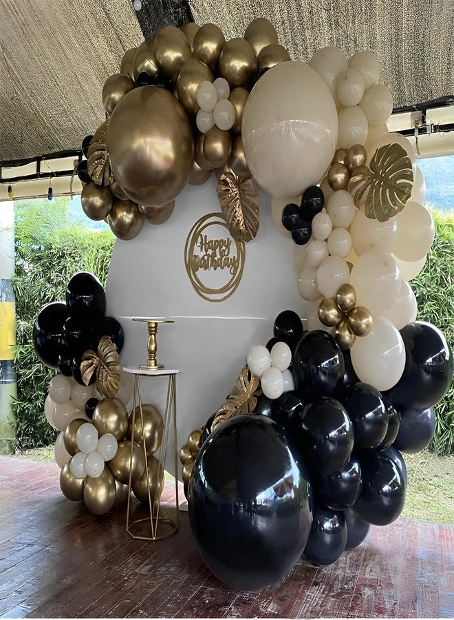 GIHOO Black and Gold Boho Balloon Arch Kit 133Pcs Black Gold Chrome Sand White BeigeLatex Balloons for Graduation 2024 New Year Even Party Decoration - Image 1