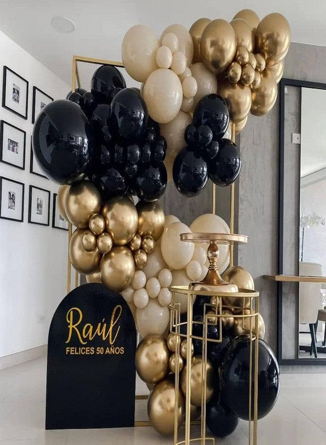 GIHOO Black and Gold Boho Balloon Arch Kit 133Pcs Black Gold Chrome Sand White BeigeLatex Balloons for Graduation 2024 New Year Even Party Decoration - Image 5