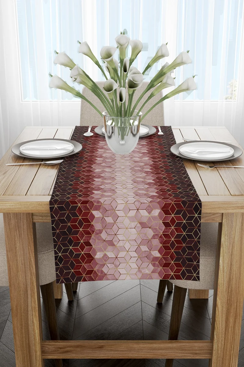 كانغو هوم Red Gold Mosaic Patterned Digital Printed Runner CGH926-RN