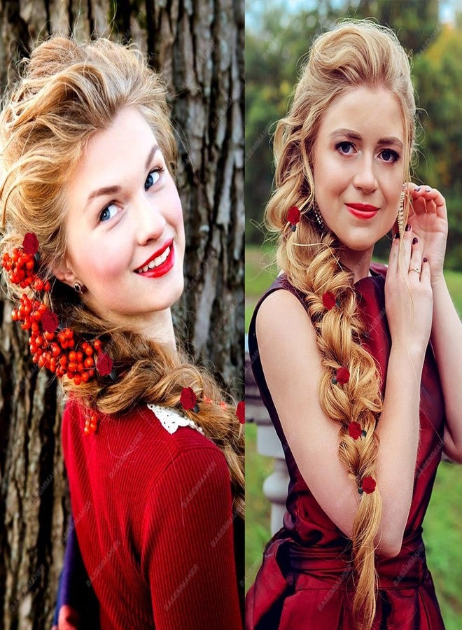 BASEMMAHER Red Mini Rose Hair Clip for Women Flower Hair Barrettes Headpiece Hair Vintage Bridal Hair Pins for Girls Wedding Halloween Christmas Birthday Party Mother's Valentine Day - Image 4