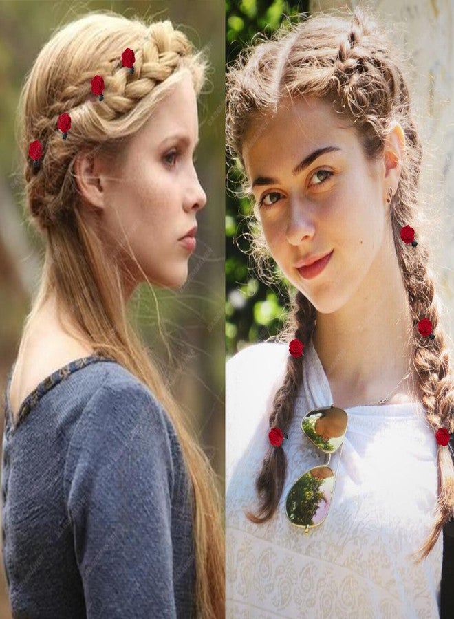 BASEMMAHER Red Mini Rose Hair Clip for Women Flower Hair Barrettes Headpiece Hair Vintage Bridal Hair Pins for Girls Wedding Halloween Christmas Birthday Party Mother's Valentine Day - Image 5