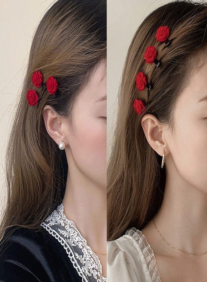 BASEMMAHER Red Mini Rose Hair Clip for Women Flower Hair Barrettes Headpiece Hair Vintage Bridal Hair Pins for Girls Wedding Halloween Christmas Birthday Party Mother's Valentine Day - Image 3