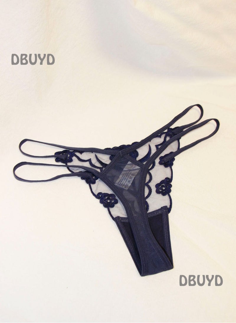 Temptatious Floral Embroidered Double Lacing Women's Thong Transparent Mesh Thin Strap Seamless Underwear Hot T-Pants  - Image 3