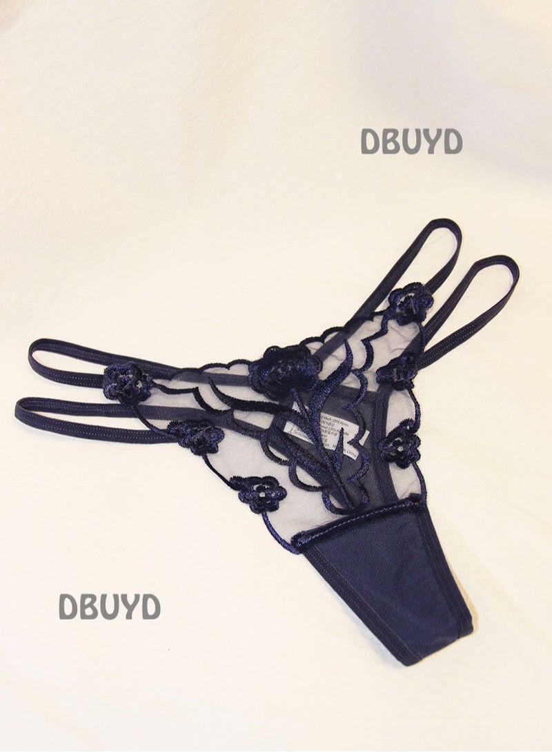 Temptatious Floral Embroidered Double Lacing Women's Thong Transparent Mesh Thin Strap Seamless Underwear Hot T-Pants  - Image 2