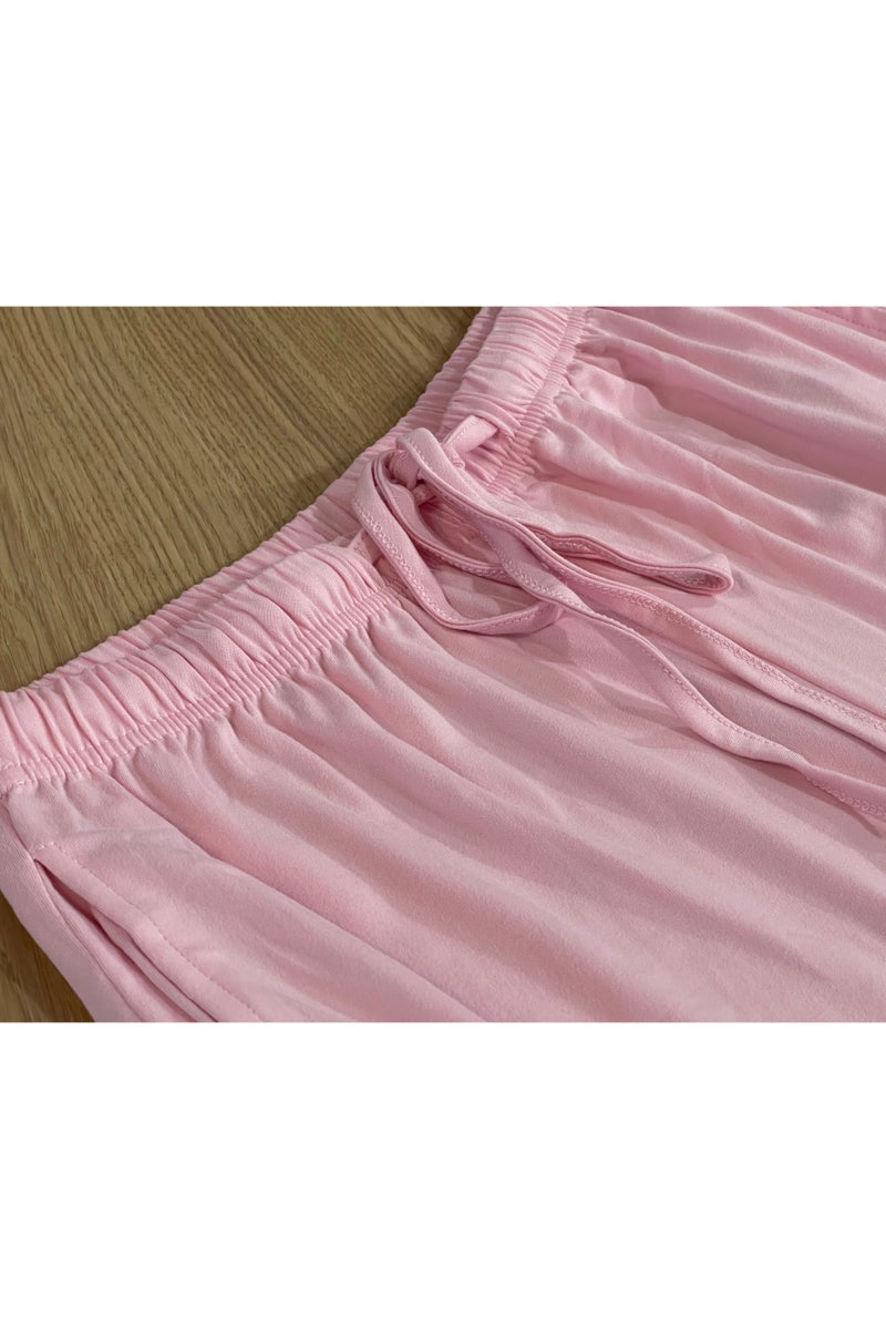 SOLOBUY Pyjamas Set Jersy Women's Long-Sleeved, Elastic Waist, Collar Round, Pants, Color Pink - Image 2