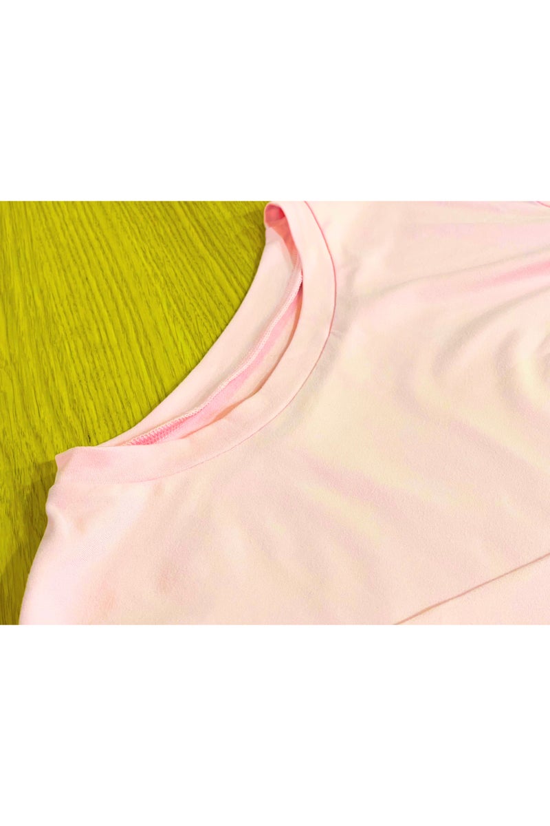 SOLOBUY Pyjamas Set Jersy Women's Long-Sleeved, Elastic Waist, Collar Round, Pants, Color Pink - Image 3