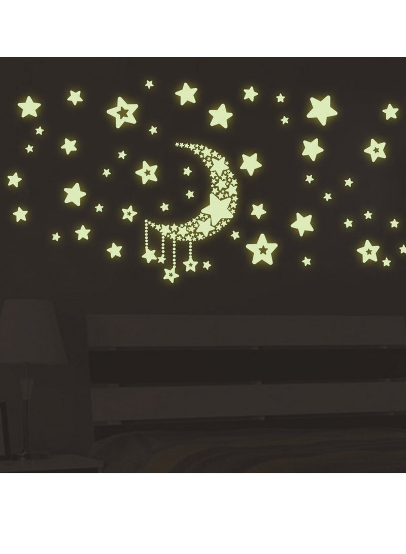 ملصقات حائط متوهجة في الظلام للنجوم والقمر ملصقات حائط متوهجة ليلية DIY ملصقات حائط متوهجة ليلية 21X30 سم - Image 1