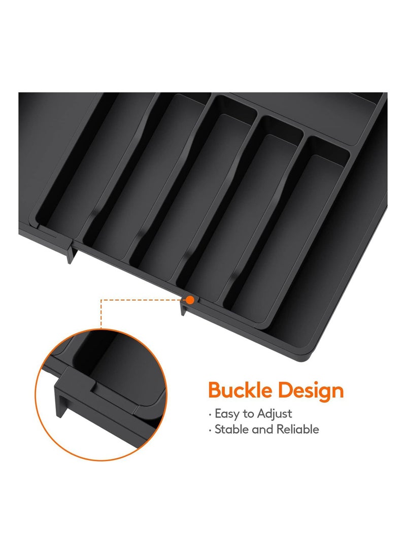 Rightsure Expandable Utensil Tray Extended Tableware Storage Box Household Portable Telescopic Storage Tray Silverware Drawer Organizer, Utensil Flatware Cutlery Holder Tray Organizer for Kitchen Drawer - Image 2