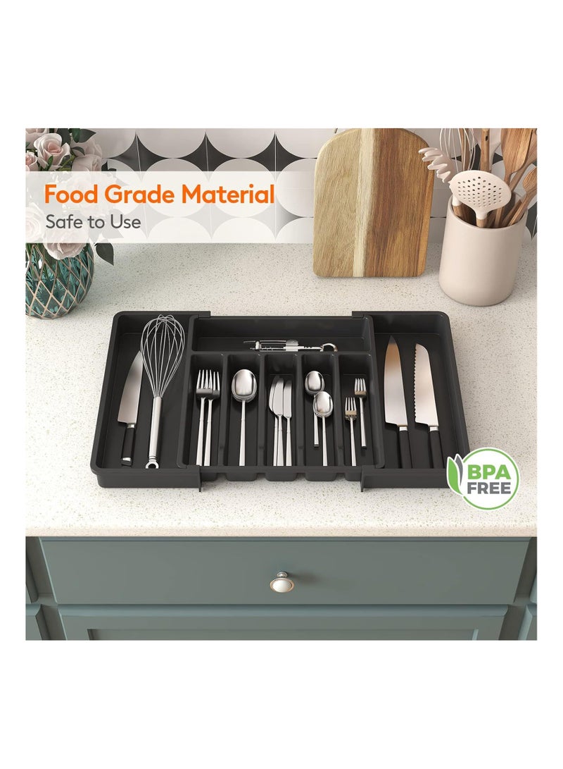 Rightsure Expandable Utensil Tray Extended Tableware Storage Box Household Portable Telescopic Storage Tray Silverware Drawer Organizer, Utensil Flatware Cutlery Holder Tray Organizer for Kitchen Drawer - Image 3