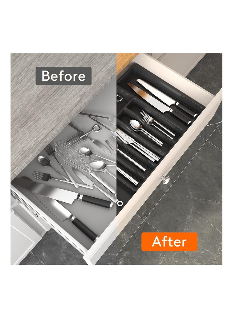 Rightsure Expandable Utensil Tray Extended Tableware Storage Box Household Portable Telescopic Storage Tray Silverware Drawer Organizer, Utensil Flatware Cutlery Holder Tray Organizer for Kitchen Drawer - Image 4