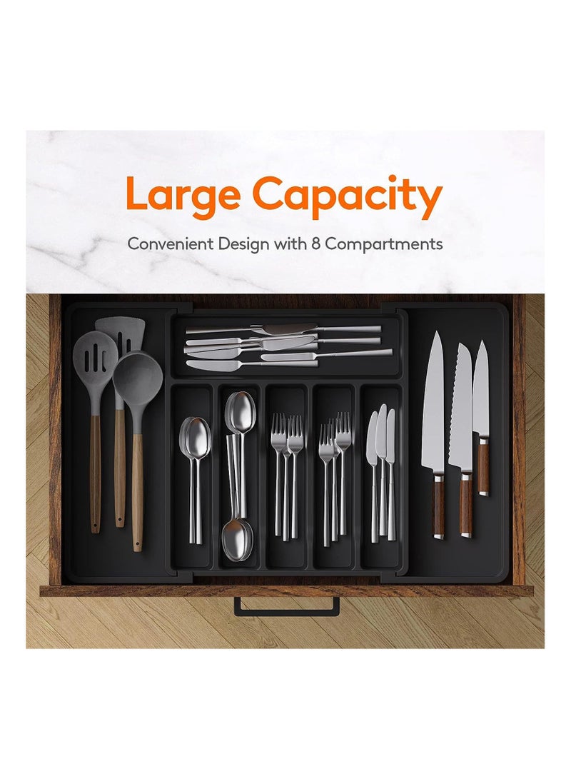 Rightsure Expandable Utensil Tray Extended Tableware Storage Box Household Portable Telescopic Storage Tray Silverware Drawer Organizer, Utensil Flatware Cutlery Holder Tray Organizer for Kitchen Drawer - Image 5