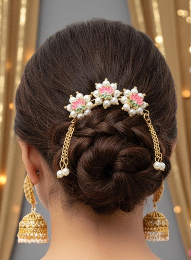 fabula Jewellery Meenakari Lotus Hair Bun Pin - For Women & Girls Stylish Latest- For Women & Girls Stylish Latest_NIH233_Z2 - Image 2