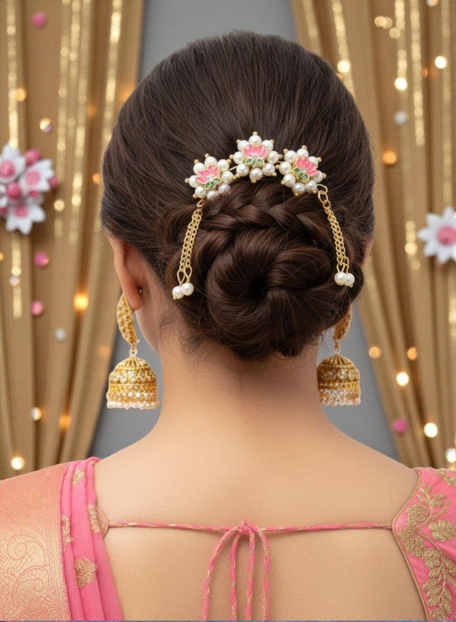 fabula Jewellery Meenakari Lotus Hair Bun Pin - For Women & Girls Stylish Latest- For Women & Girls Stylish Latest_NIH233_Z2 - Image 3