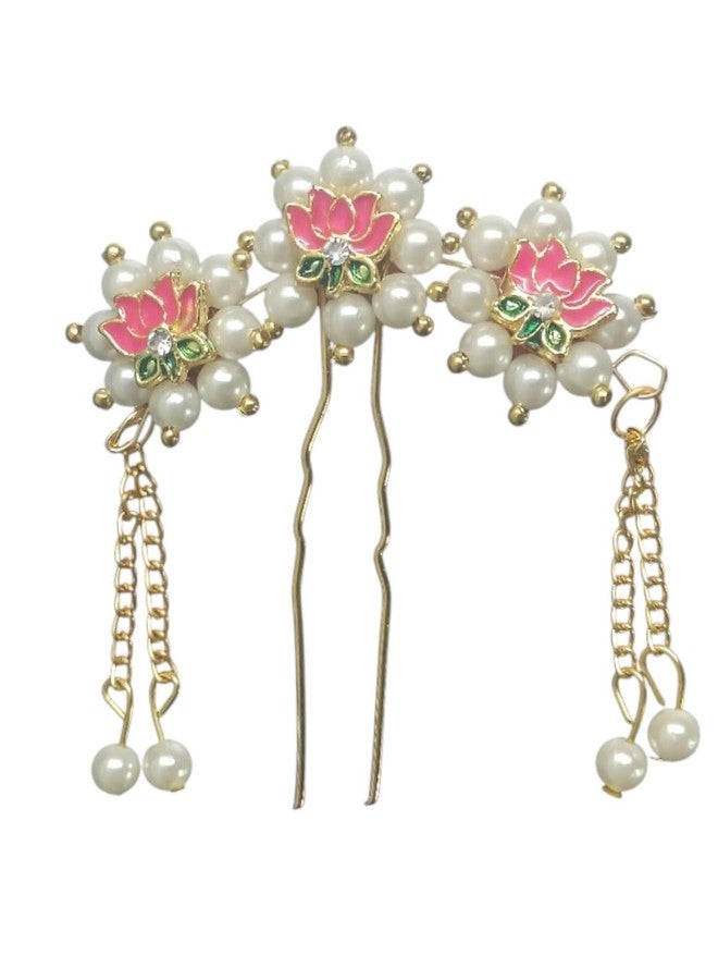 fabula Jewellery Meenakari Lotus Hair Bun Pin - For Women & Girls Stylish Latest- For Women & Girls Stylish Latest_NIH233_Z2 - Image 1