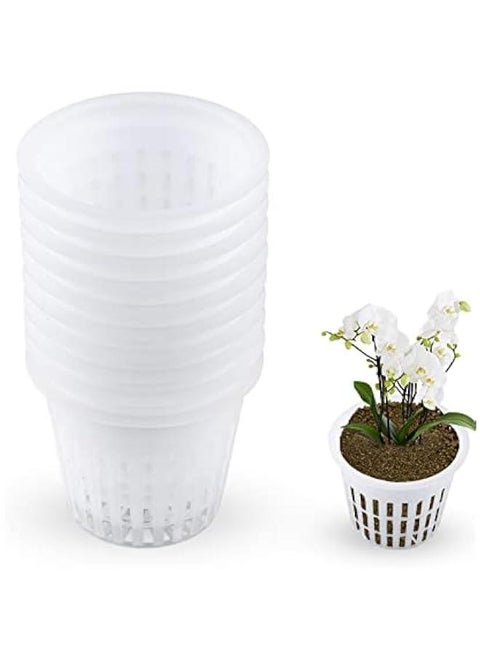 Orchid Pot , 10 Pack 3 Inch Net Cup Pots With Holes And Saucers , Net Pot , Plastic Orchid Pots , Mesh Pot Net Cup Basket Hydroponic(White)