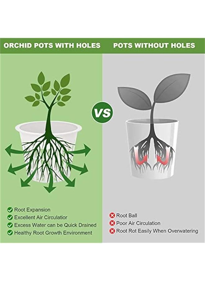 Orchid Pot , 10 Pack 3 Inch Net Cup Pots With Holes And Saucers , Net Pot , Plastic Orchid Pots , Mesh Pot Net Cup Basket Hydroponic(White)