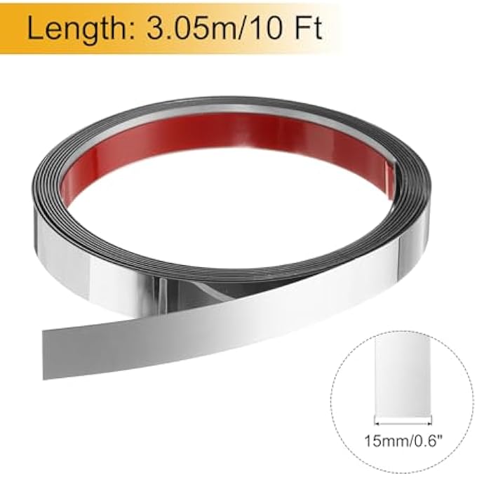 MOULDING STRIP, STAINLESS STEEL WALL CLADDING FOR STICKING, DECORATIVE CLADDING FOR WALL, MIRROR FRAME, CRAFT AND HOME DECOR, 10 FEET X 0.6 INCHES, MIRRORED SILVER - Image 3