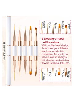 SYOSI 5Pcs Nail Art Brushes, Double Ended Nail Art Lines 3D Drawing Pen, Nail Cleaning Brushes, Builder Gel Brushes Nail Art Tools for Salon Home DIY Manicure, Double-headed Dual-use Pull Wire Painting Pen  - Image 2