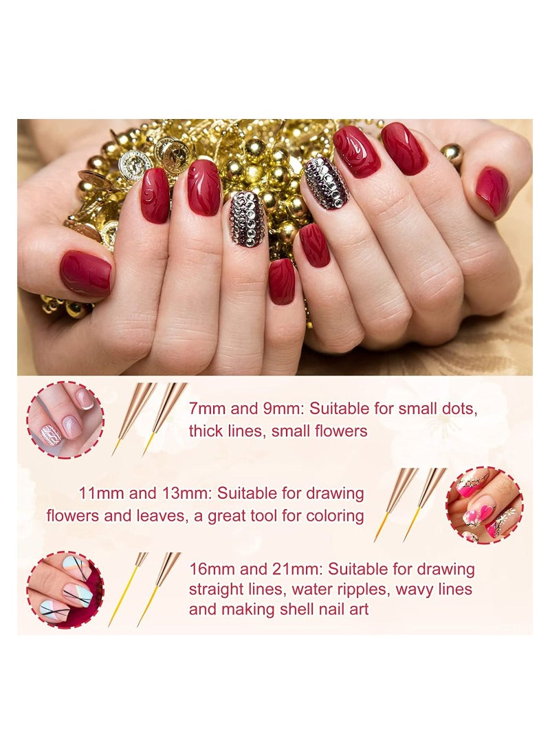 SYOSI 5Pcs Nail Art Brushes, Double Ended Nail Art Lines 3D Drawing Pen, Nail Cleaning Brushes, Builder Gel Brushes Nail Art Tools for Salon Home DIY Manicure, Double-headed Dual-use Pull Wire Painting Pen  - Image 4