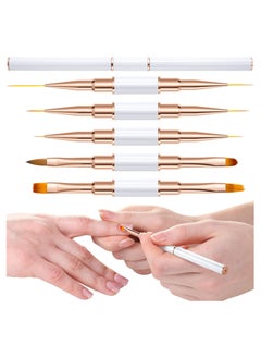 SYOSI 5Pcs Nail Art Brushes, Double Ended Nail Art Lines 3D Drawing Pen, Nail Cleaning Brushes, Builder Gel Brushes Nail Art Tools for Salon Home DIY Manicure, Double-headed Dual-use Pull Wire Painting Pen  - Image 1