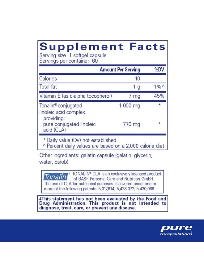 Pure Encapsulations CLA (Conjugated Linoleic Acid) 1,000 mg | Promotes Healthy Body Composition with Exercise* | 60 Softgel Capsules - Image 2