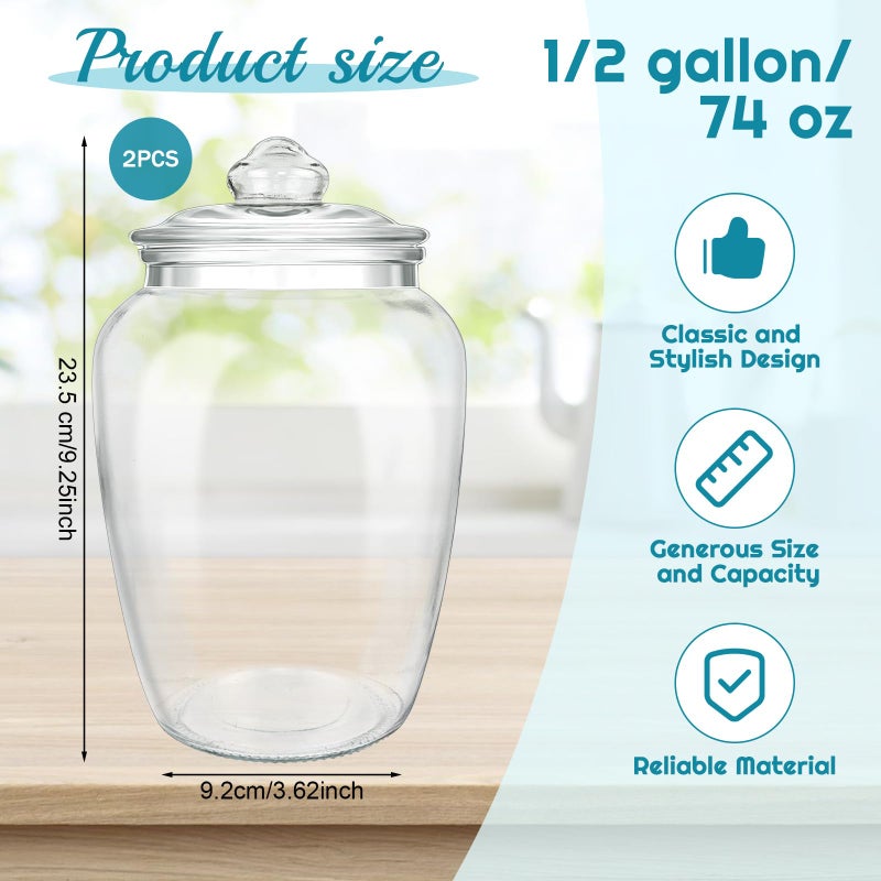 YEXEXINM 2 Pcs 74 oz Glass Candy & Cookie Jars with Airtight Lids, Decorative Apothecary Jars, Candy Buffet Containers for Kitchen Counter, Clear Food Storage Canister Home Decor - Image 2