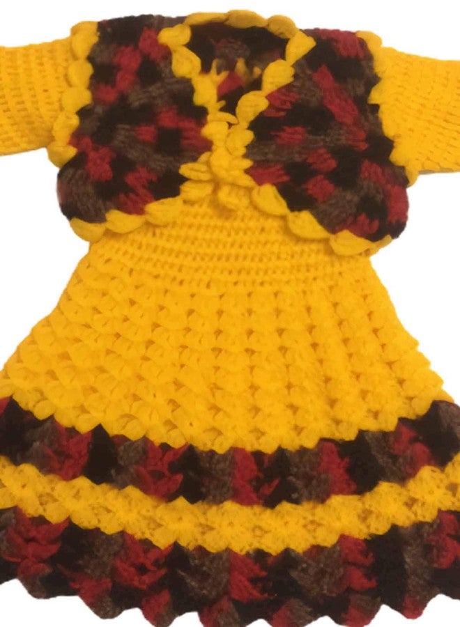 Cute Collection Hand Knitted Crochet Woolen Frock Cum Sweater for 0 to 6 Months Baby Girls Multicolour - Image 2
