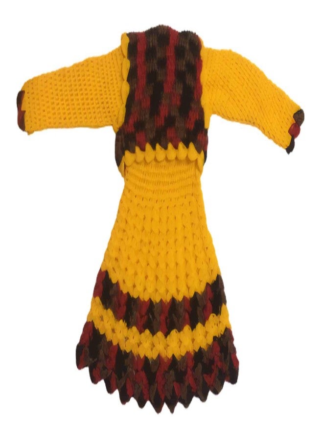 Cute Collection Hand Knitted Crochet Woolen Frock Cum Sweater for 0 to 6 Months Baby Girls Multicolour - Image 3