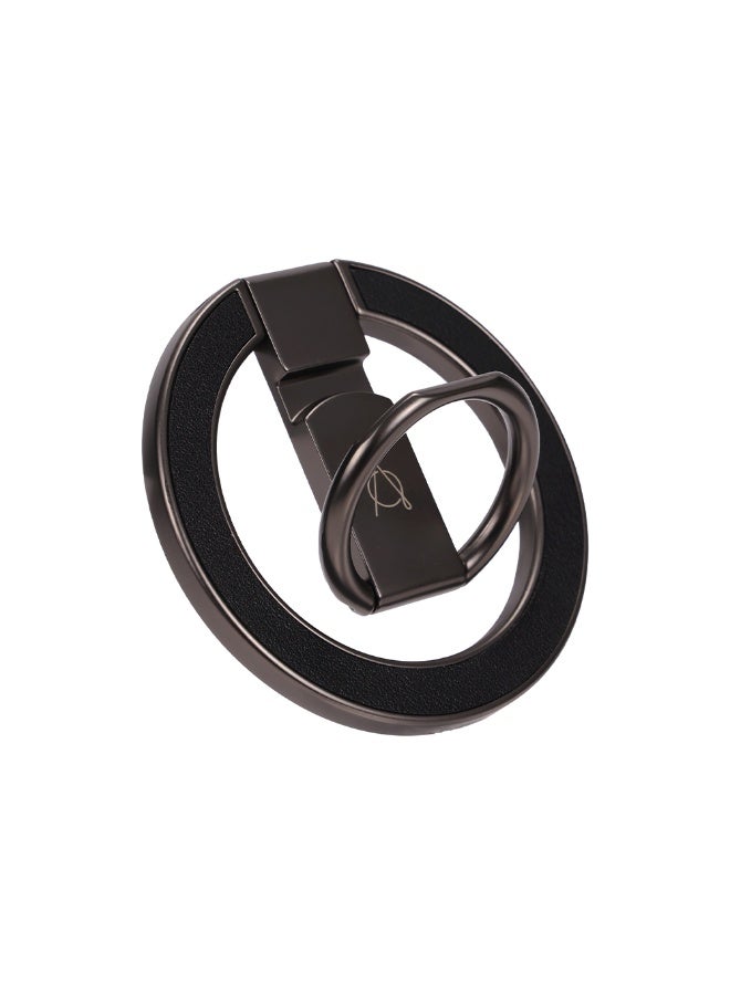 A-Case Its My Case Kilyos Magnetic Phone Ring Stand Vegan Leather Premium Ultra Thin Strong Magnet Grip Kickstand for Smartphones - Black - Image 3