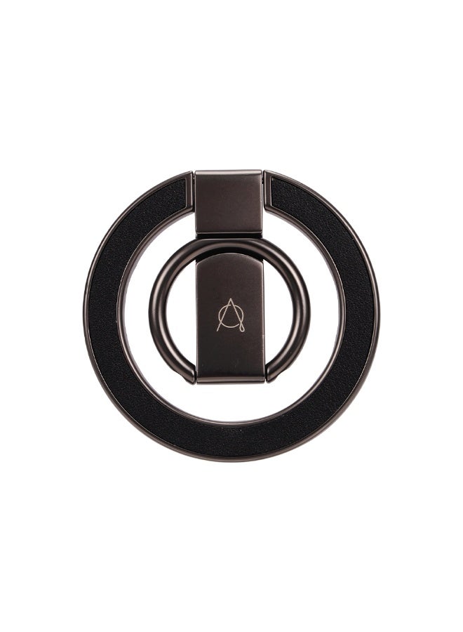 A-Case Its My Case Kilyos Magnetic Phone Ring Stand Vegan Leather Premium Ultra Thin Strong Magnet Grip Kickstand for Smartphones - Black - Image 1