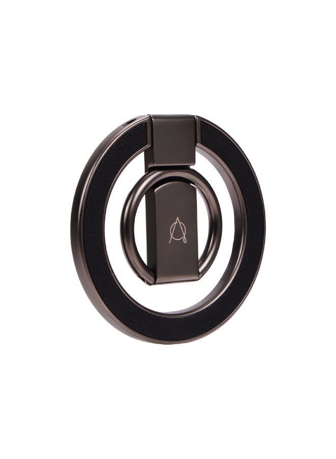 A-Case Its My Case Kilyos Magnetic Phone Ring Stand Vegan Leather Premium Ultra Thin Strong Magnet Grip Kickstand for Smartphones - Black - Image 2
