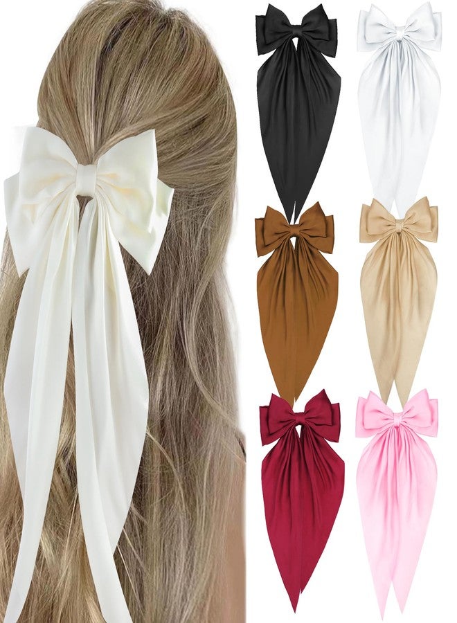 Canitor 6 PCS Hair Bows for Women Silky Satin Hair Ribbon with Hair Barrettes Clip Large Coquette Bows Preppy Teen Girl Gifts Trendy Stuff Cute Aesthetic Hair Accessories - Image 1