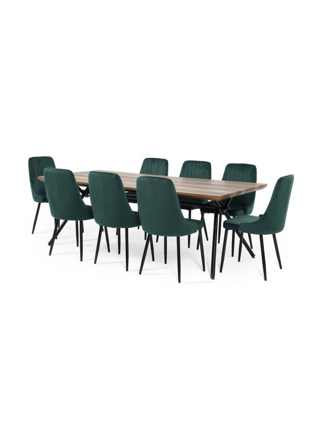Pan Home Braydon 1+8 Dining Set - Brown & Green - Image 1