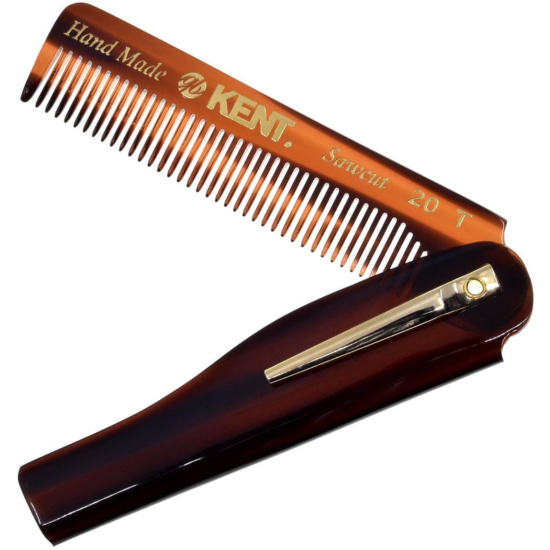 KENT 20T Handmade Folding Pocket Comb for Men, Fine Tooth Hair Comb Straightener for Everyday Grooming Styling Hair, Beard or Mustache, Use Dry or with Balms, Saw Cut Hand Polished, Made in England - Image 1