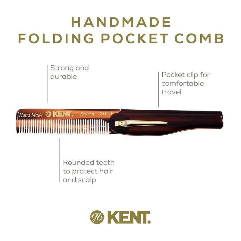 KENT 20T Handmade Folding Pocket Comb for Men, Fine Tooth Hair Comb Straightener for Everyday Grooming Styling Hair, Beard or Mustache, Use Dry or with Balms, Saw Cut Hand Polished, Made in England - Image 4