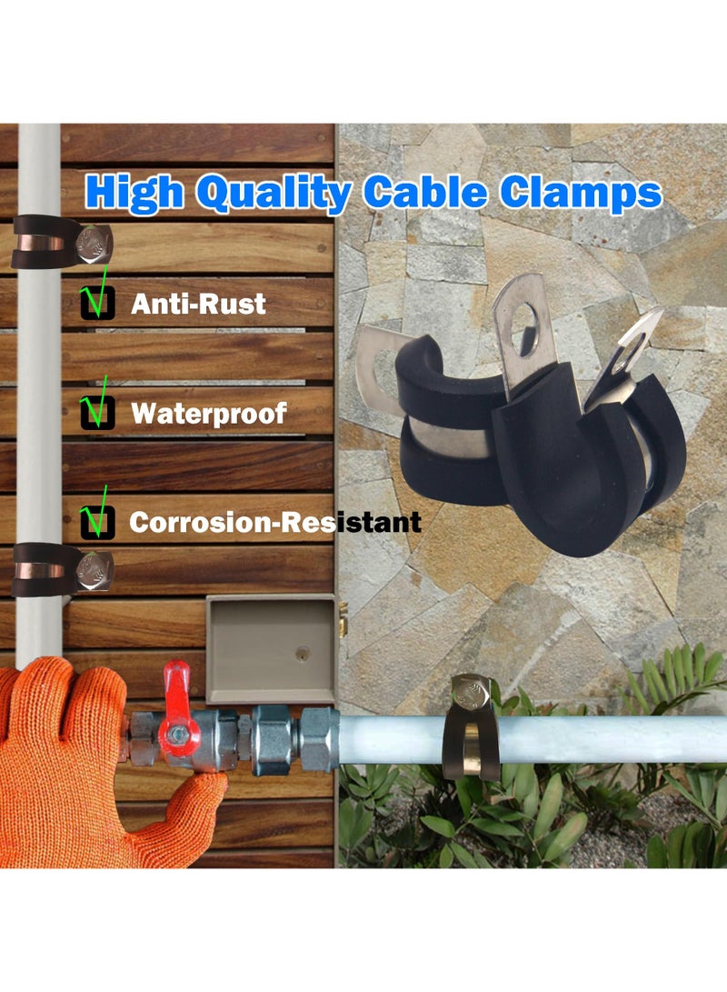 سيوسي 20 Pcs Rubber Lined P Clips, 19mm Cable Clamp, 3/4 Inch Stainless Steel Cable Clamp, Hose Pipe Clamps, Metal Wire Cable Loop Clamp Kit for Ship, Electrical, Automotive, Hose Cable - Image 2