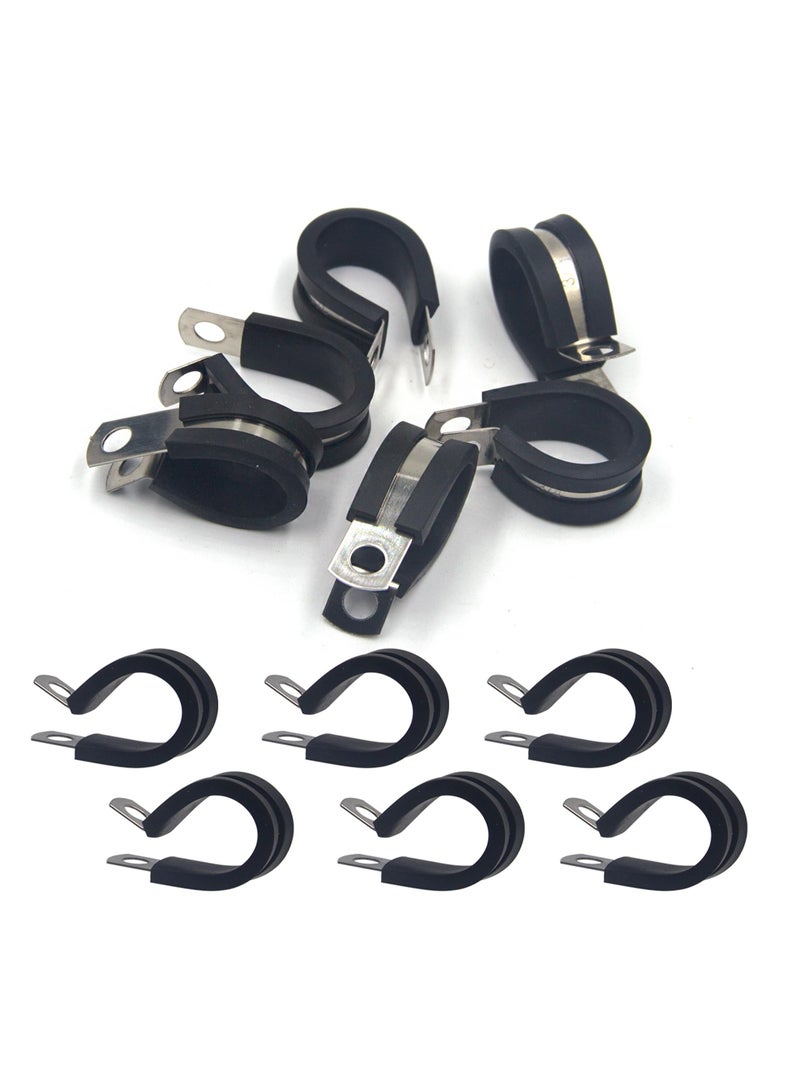 سيوسي 20 Pcs Rubber Lined P Clips, 19mm Cable Clamp, 3/4 Inch Stainless Steel Cable Clamp, Hose Pipe Clamps, Metal Wire Cable Loop Clamp Kit for Ship, Electrical, Automotive, Hose Cable - Image 1