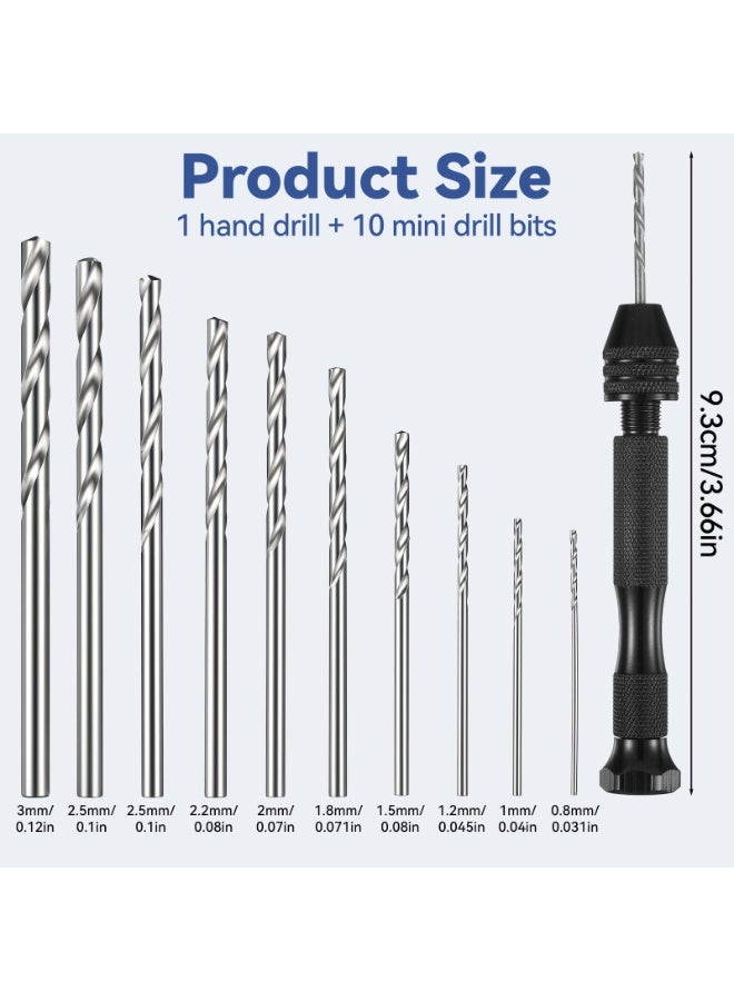 Precision Hand Drill with HSS Drill Bits 11 Pcs, 0.8-3.0mm Manual Rotary Tool for Jewelry Metal Wood Modeling Assembly DIY - Black - Image 1