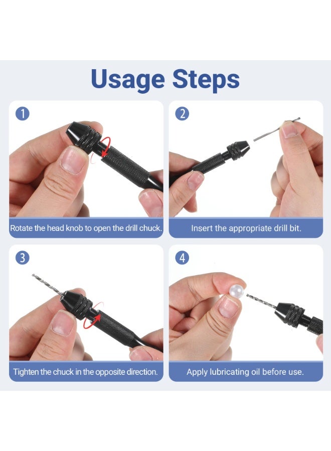 Precision Hand Drill with HSS Drill Bits 11 Pcs, 0.8-3.0mm Manual Rotary Tool for Jewelry Metal Wood Modeling Assembly DIY - Black - Image 2