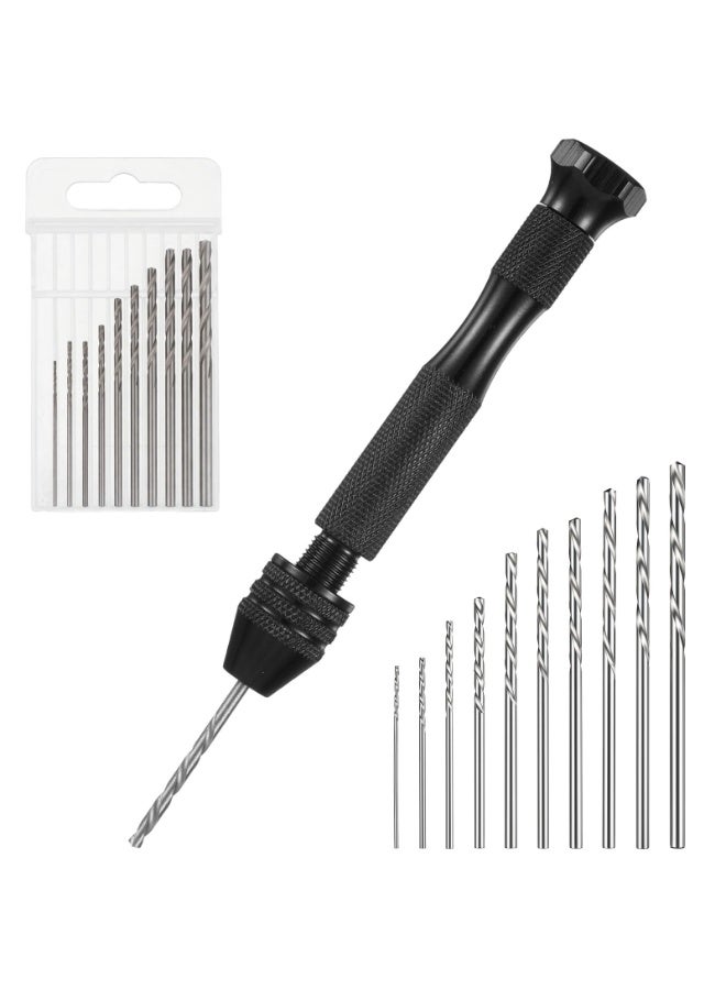 Precision Hand Drill with HSS Drill Bits 11 Pcs, 0.8-3.0mm Manual Rotary Tool for Jewelry Metal Wood Modeling Assembly DIY - Black - Image 3