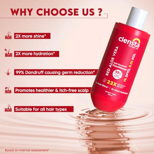 Clensta Red Aloe Vera Anti-Dandruff Fresh Conditioner With Zpto & Red Aloe Vera For Reduces Dandruff, Strengthens Hair & Hydrates |Daily Use |All Hair Types | Men & Women 250Ml, 1 Count - Image 4