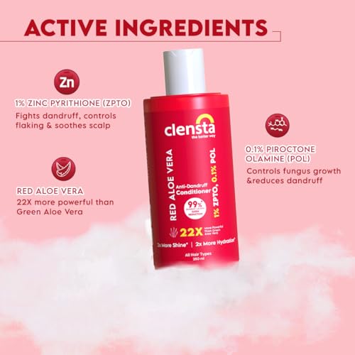Clensta Red Aloe Vera Anti-Dandruff Fresh Conditioner With Zpto & Red Aloe Vera For Reduces Dandruff, Strengthens Hair & Hydrates |Daily Use |All Hair Types | Men & Women 250Ml, 1 Count - Image 3