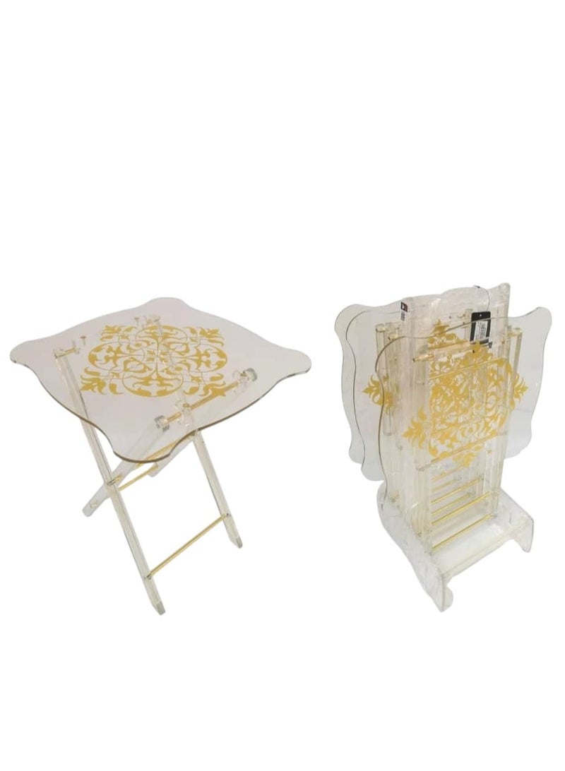 AL KHALDIYA 4-piece transparent foldable side service tables for an elegant and ideal home, suitable for serving