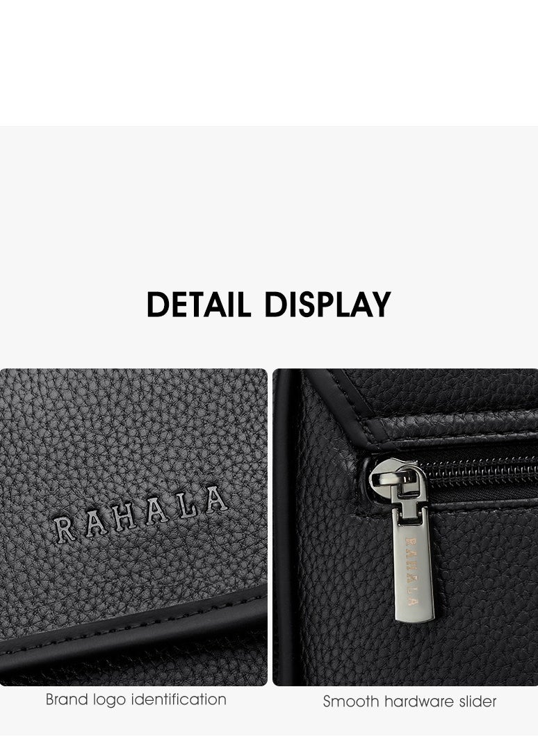 RAHALA - 9506-2 Leather Modern Shoulder Work Travel Everyday Use Organized Stylish Crossbody bag - Black - Image 1