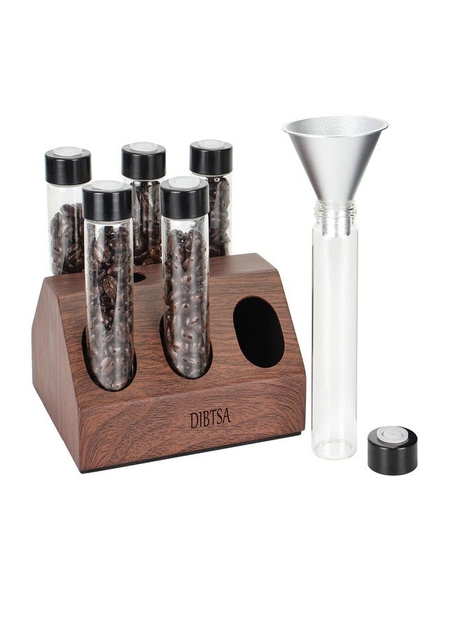 DIBTSA Coffee Bean Cellars, 6 Single Dose Espresso Beans Storage Container Tubes with One-Way Exhaust Valve, Display Stand and Mini-hopper - Image 1