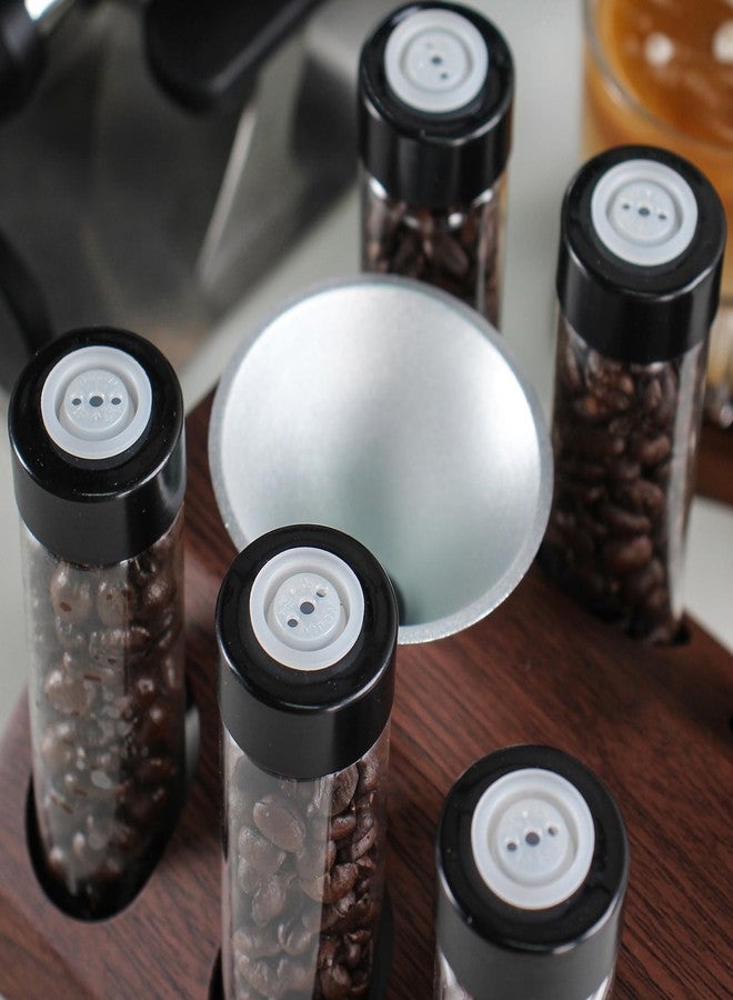 DIBTSA Coffee Bean Cellars, 6 Single Dose Espresso Beans Storage Container Tubes with One-Way Exhaust Valve, Display Stand and Mini-hopper - Image 3