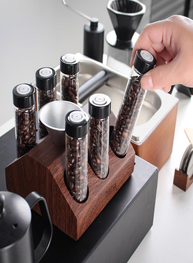 DIBTSA Coffee Bean Cellars, 6 Single Dose Espresso Beans Storage Container Tubes with One-Way Exhaust Valve, Display Stand and Mini-hopper - Image 5