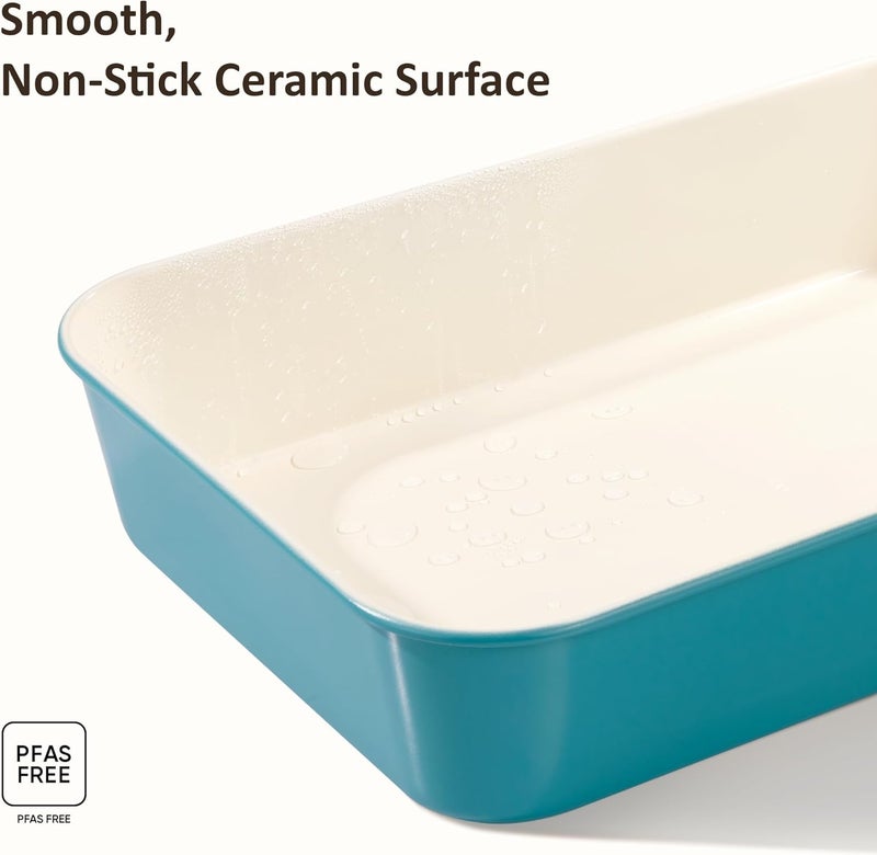 CAROTE 7-Piece Nonstick Ceramic Baking Pans Set - Bakeware Sets Including Cookie Sheets for Baking, Muffin Pan, Bread Pan, Cake pan, Loaf Pan, Roasting Pan, and Cooling Rack, LIght Blue & White - Image 4
