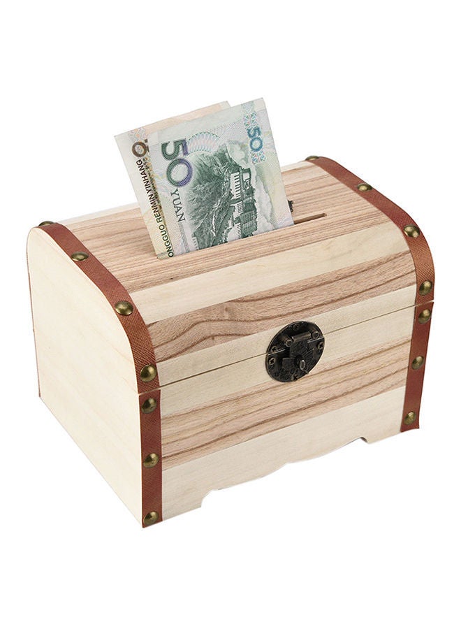 NIBEMINENT Wooden Money Bank With Lock 9.8x14.2x9.8cm - Image 1